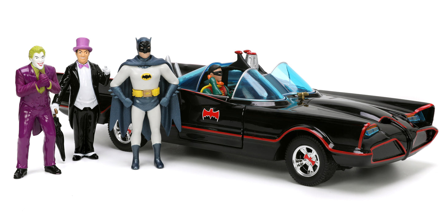 1:24 Batman 1966 HWR Deluxe. Vehicle with 4 figures: Batman, Robin, Joker, Penguin (THIS IS A PRE-ORDER ETA JULY/ AUGUST)