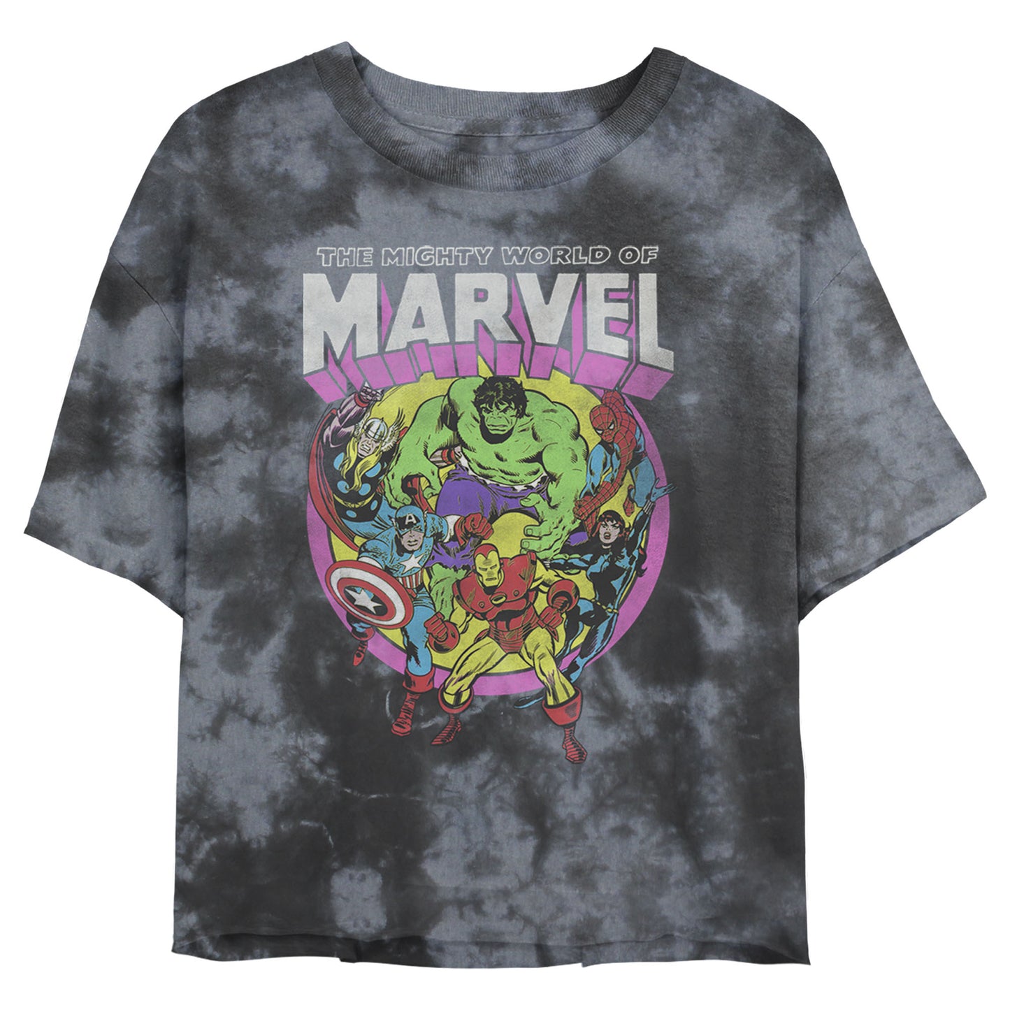 Junior's Marvel Neon Group Bombard Tie-Dye T-Shirt