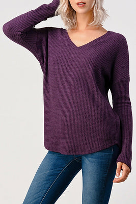 Brushed Thermal Hacci Top - Eggplant