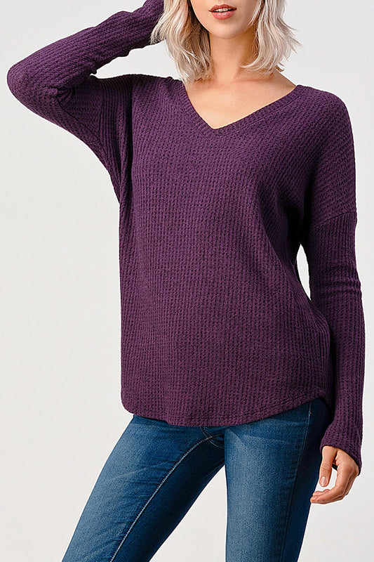 Brushed Thermal Hacci Top - Eggplant