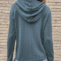 Cable-Knit Drawstring Hooded Knit Top