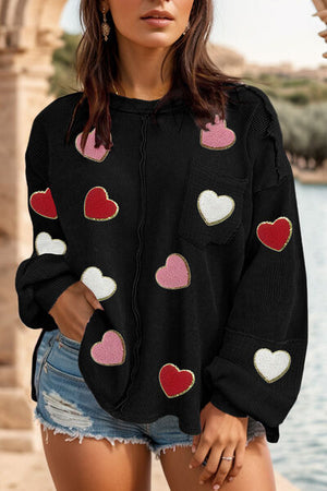 Plus Size Exposed Seam Heart Dropped Shoulder Sweatshirt